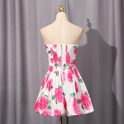 Women's French Retro Tube Cinched Waist Lotus Leaf Dresses