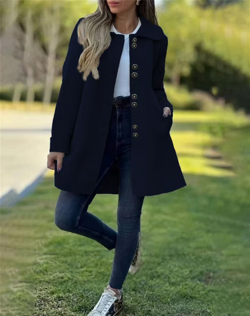 Classic Elegant Woolen Polar Fleece Single-breasted Coats