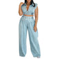 Women's Sexy Sleeveless Two-piece Loose Straight Summer Jeans