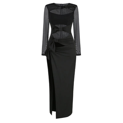 Women's Long-sleeved Dress Long Elegant Low-cut High Dresses