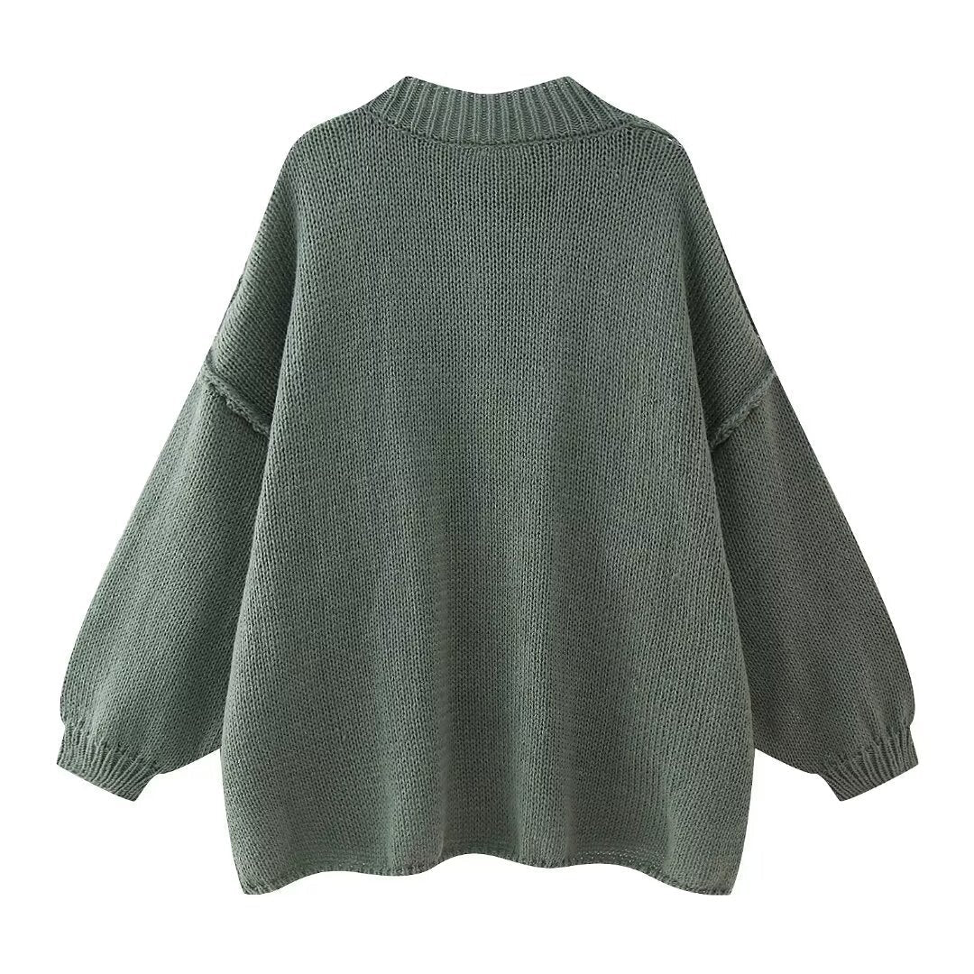 Spring Metal Button Decoration Loose Design Sweaters