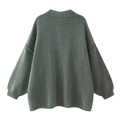 Spring Metal Button Decoration Loose Design Sweaters