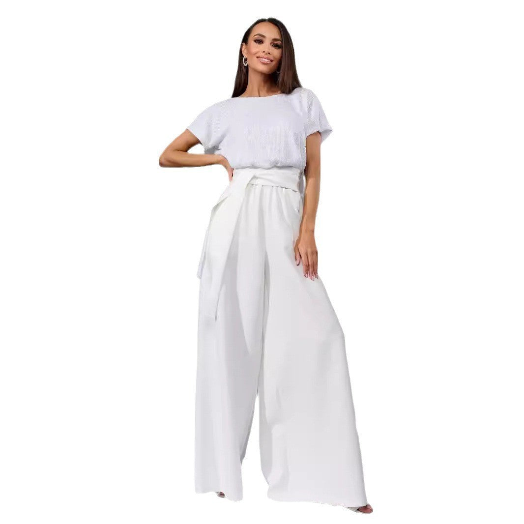 Spring One-piece Sequin Fashion Sleeve Casual Suits