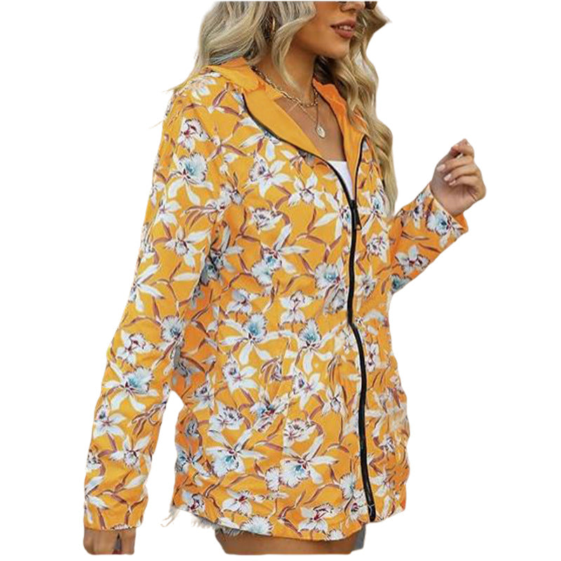 Women's Autumn Printed Zipper Windbreaker Fashion Double-sided Coats