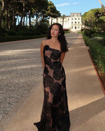 Sexy Burnt Flower Sling Shoulder Dress Dresses