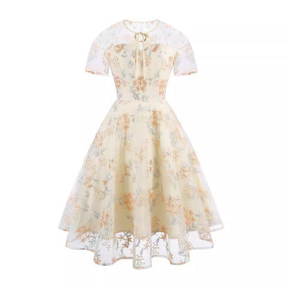 Women's Fashion Mesh Embroidered Dress Summer Sleeve Dresses