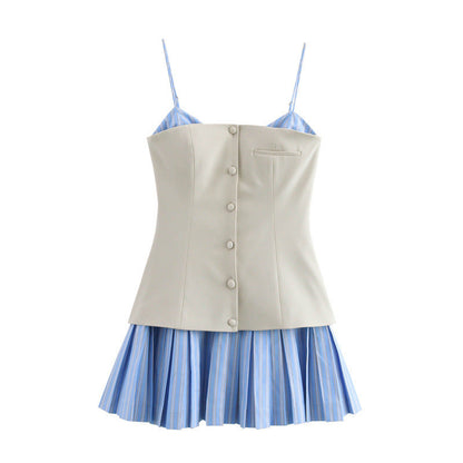 Women's Early Spring Poplin Stitching Pleated Dress Dresses