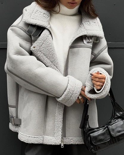 Lamb Wool Design Stitching Street Locomotive Coats