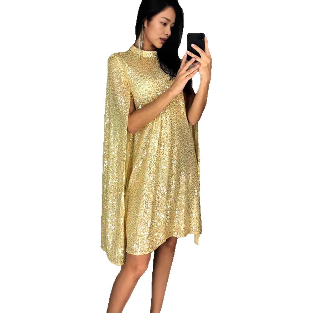Women's Sequined Small Stand Collar Summer Dress Dresses