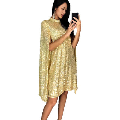 Women's Sequined Small Stand Collar Summer Dress Dresses