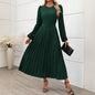 Women's Dress Long Sleeve Pleated High Waist Dresses