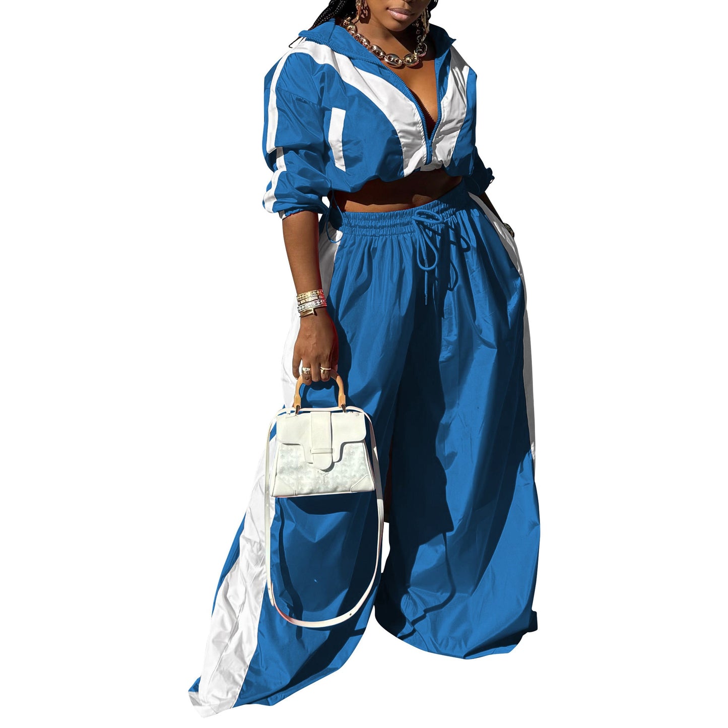 Women's Sportswear Woven Baggy Two-piece Set Stitching Suits