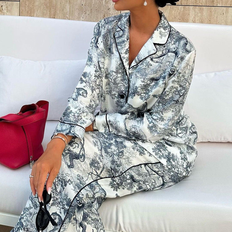 Women's Set Ink Style Lapel Long Sleeve Suits