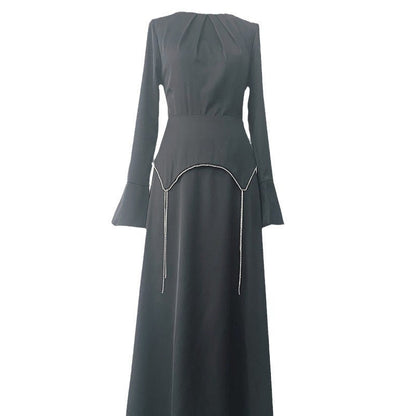 Autumn Solid Color Long Sleeve Chain Dresses