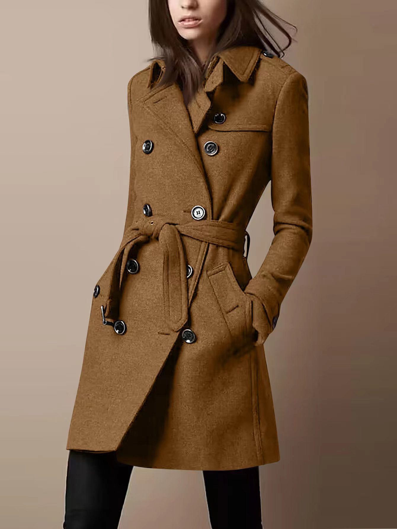 Women's Attractive Double Breasted Casual Woolen Coats
