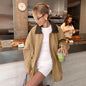 Women's Khaki Lapel Trench For French Style Design Coats