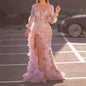 Women's Autumn Sexy Mesh Trailing Sequined Slit Wedding Dresses