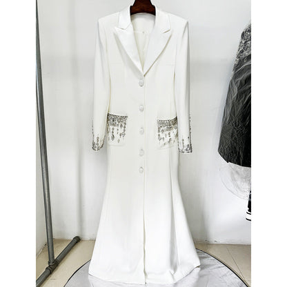 Fashion Bead Diamond Tailored Collar Dress Dresses