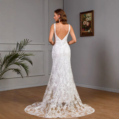 Women's Dress Sexy White Lace Bridal Simple Wedding Dresses