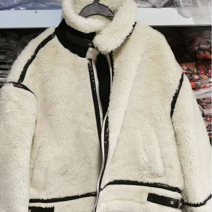 Lamb Wool Female Motorcycle Fur Integrated Coats