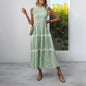 Women's Sleeveless Long Jumper Dress Smocking Striped Dresses