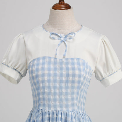 Style British Bubble Plaid Short-sleeved Umbrella Dresses