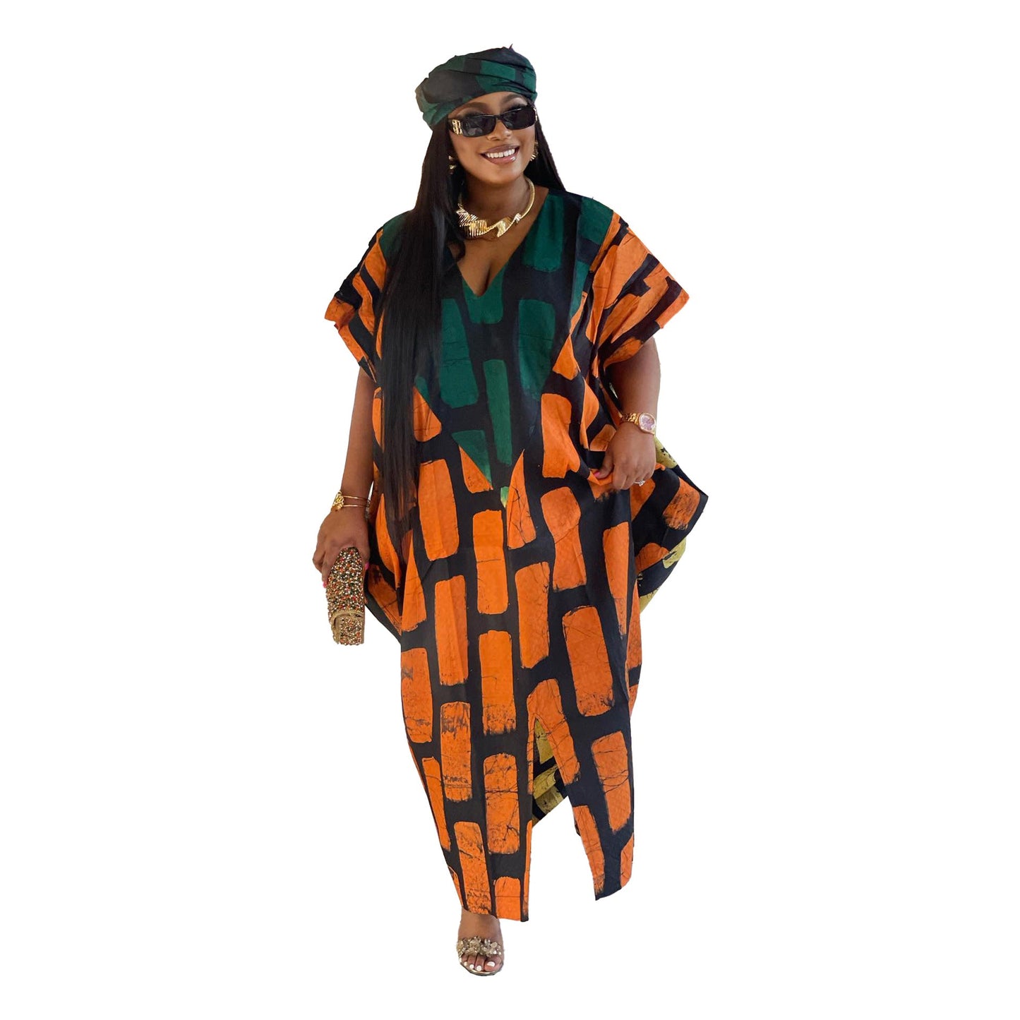 Stitching Printing Color Contrast Loose Split Dresses