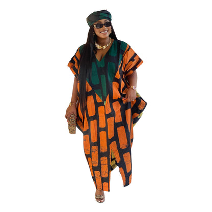 Stitching Printing Color Contrast Loose Split Dresses