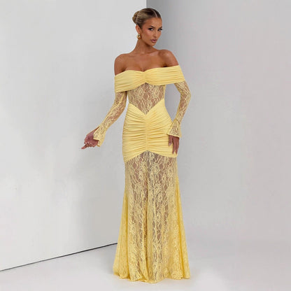 Women's Elegant Halter Lace Long Dress Fashion Dresses
