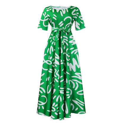 Women's Fashion Elegant Tied African Print Sleeve Dresses