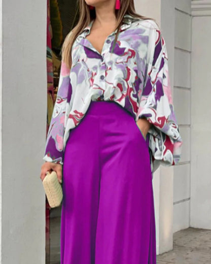 Women's American Printed Casual Loose Lapels Shirt High Suits