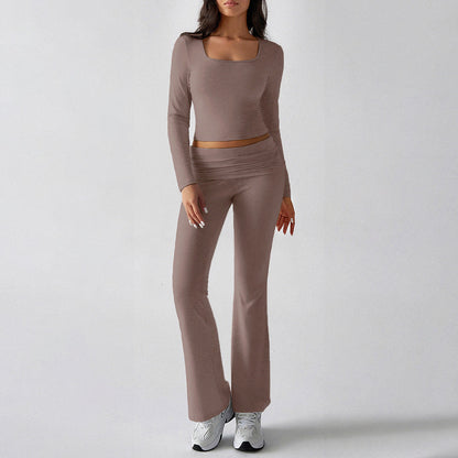 Solid Color Casual Knitted Long-sleeved Yoga Clothes Tops