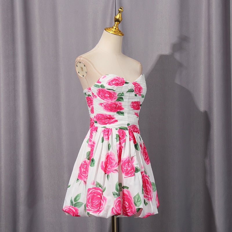 Women's French Retro Tube Cinched Waist Lotus Leaf Dresses