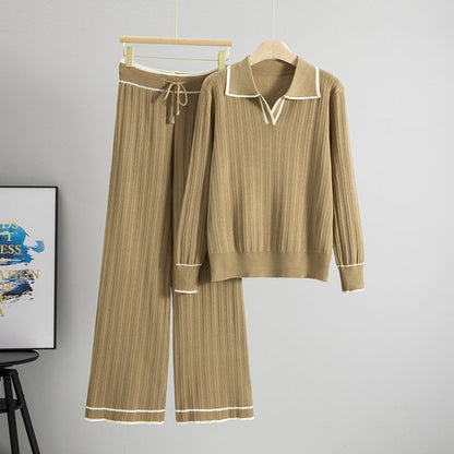 Set Long Sleeve Collar Shirt Wide Leg Suits
