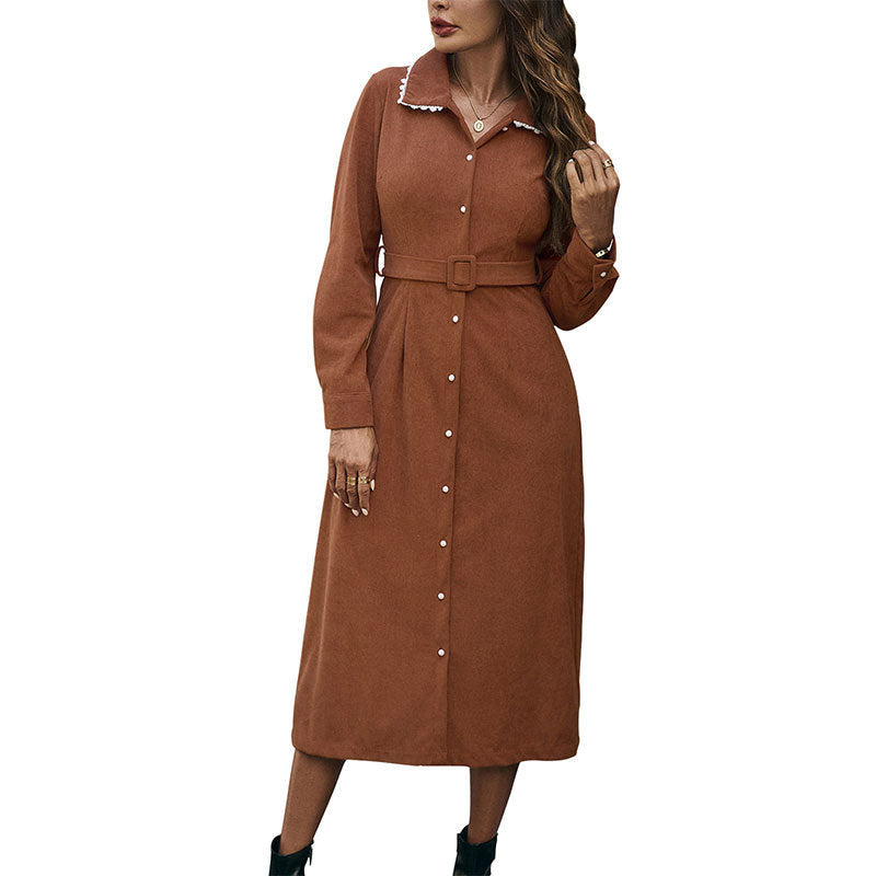 Casual Elegant Retro Lace Lapel Shirt Dresses