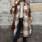 Women's Fashion Brushed Long Plaid Shirt Coats