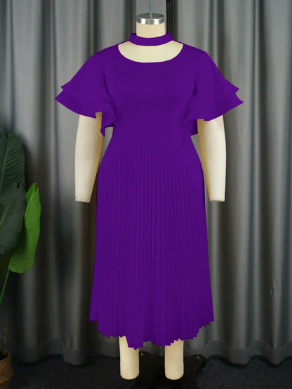 Personality Hollow Out Collar Pleated Elegant Style Ruffled Flared Dresses