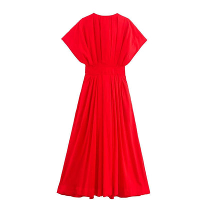Pleated Midi Collar Slim Dress With Dresses