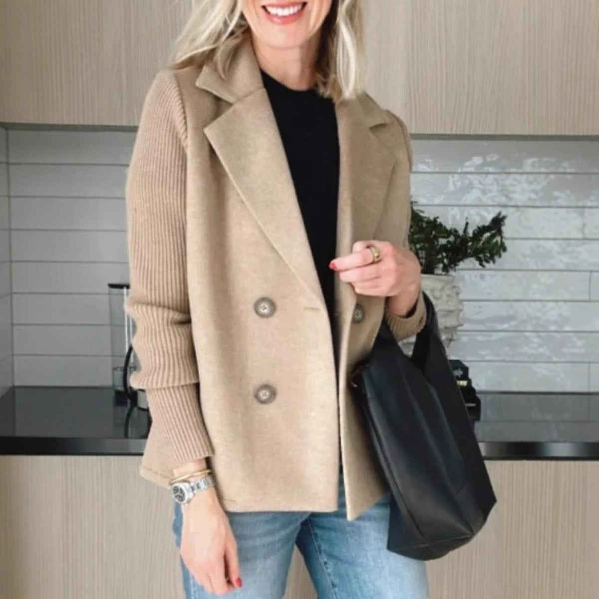 Women's Spring Fashion Temperament Wool Stitching Woolen Coats