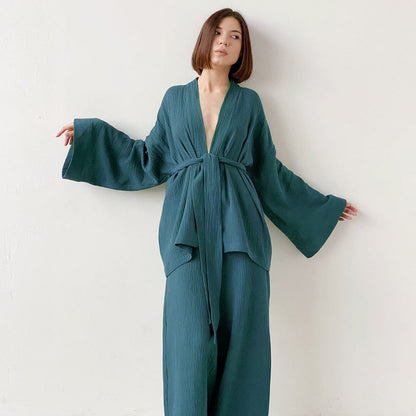 Women's French Style Loose Trousers Gauze Two-piece Solid Suits