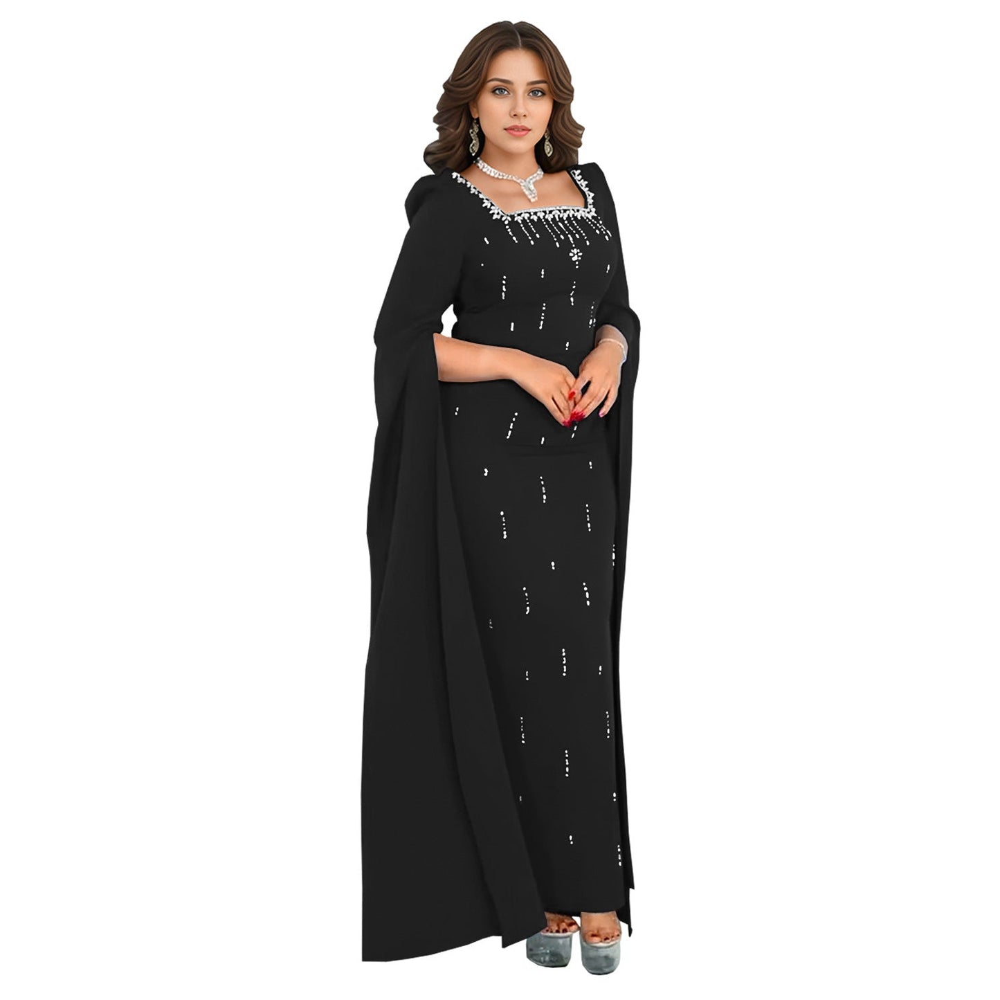 Women's Fashion Wear Back Slit Cape Sleeve Dresses