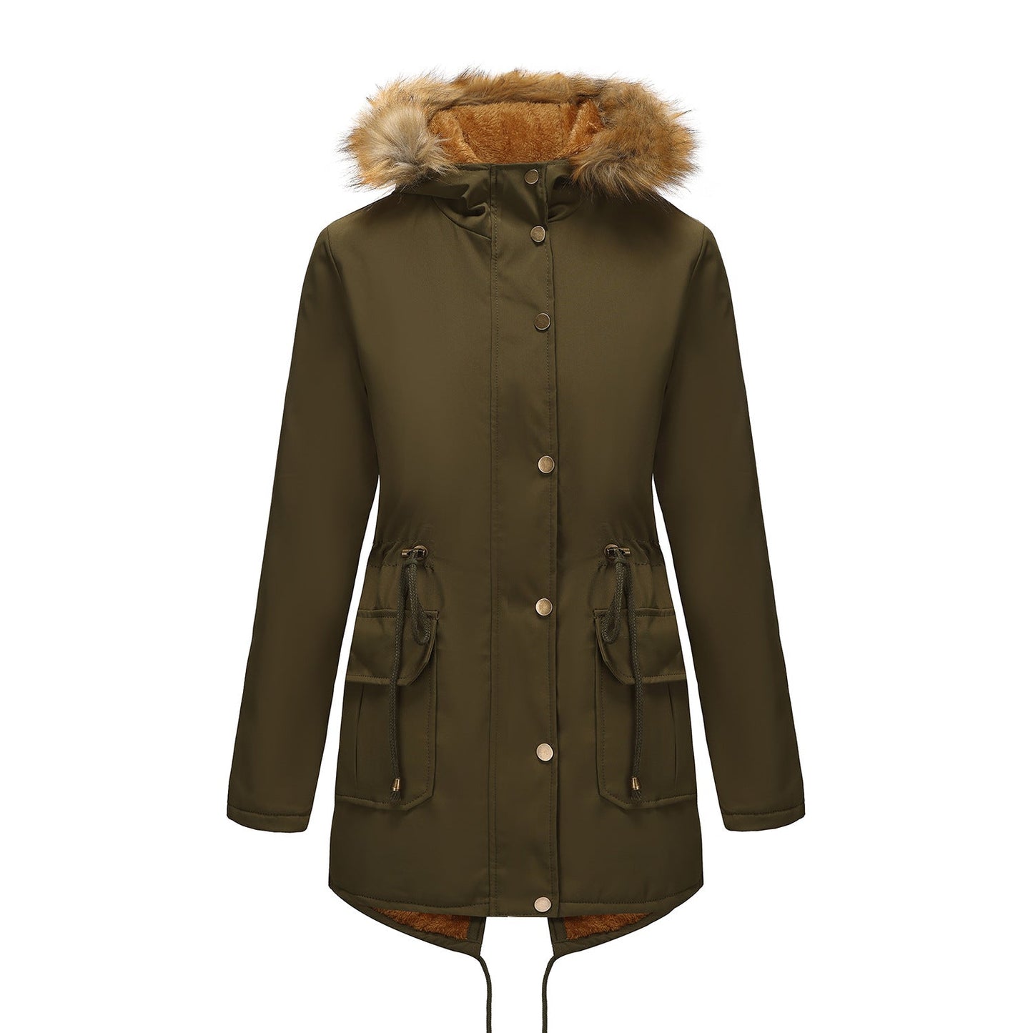 Women's Fleece-lined Parka Hooded With Fur Collar Mid-length Coats