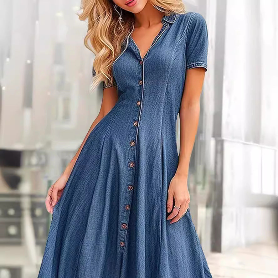Graceful Casual Sleeve Denim Dress Long Dresses