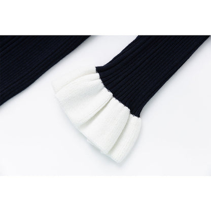 French Style Contrast Color Round Neck Knitted Dress Dresses