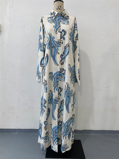 Women's Summer Fashion Printed Long Sleeve Loose Dresses
