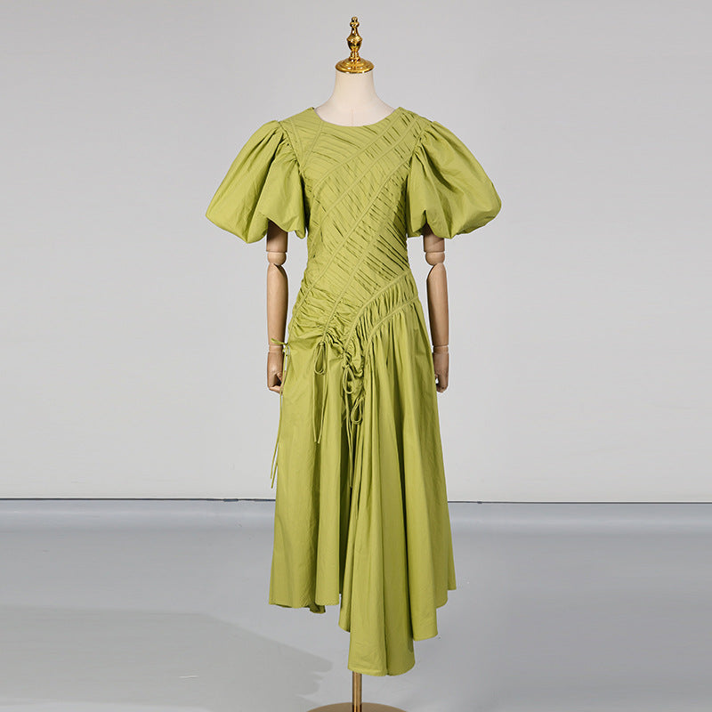 Women's Irregular Long Dress Round Neck Puff Dresses