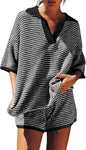 Women's Home Wear Two-piece Large Collar Striped Knitted High Suits