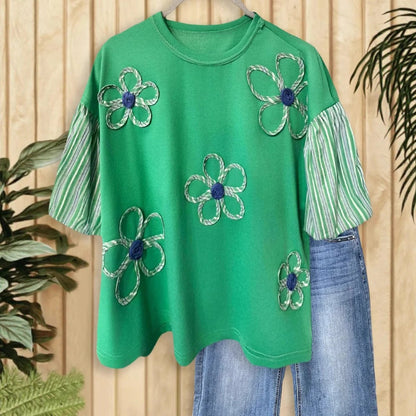 Mid-length T-shirt Summer Fashion Three-dimensional Flower Blouses