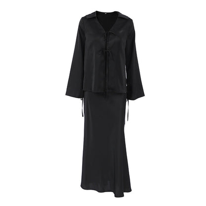 Women's Elegant Long Two-piece Spring Satin Suits