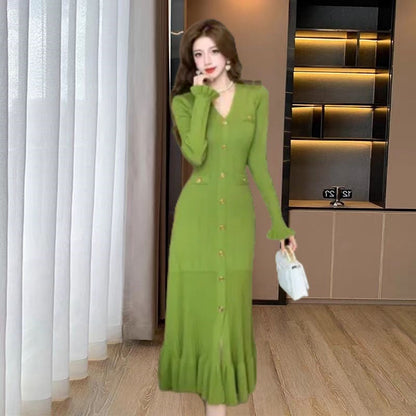 Women's Quality Knitted Dress Long Sleeve Single Dresses